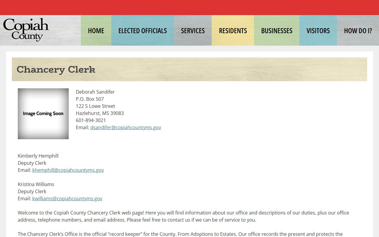 Copiah County Chancery Clerk court records and land records page