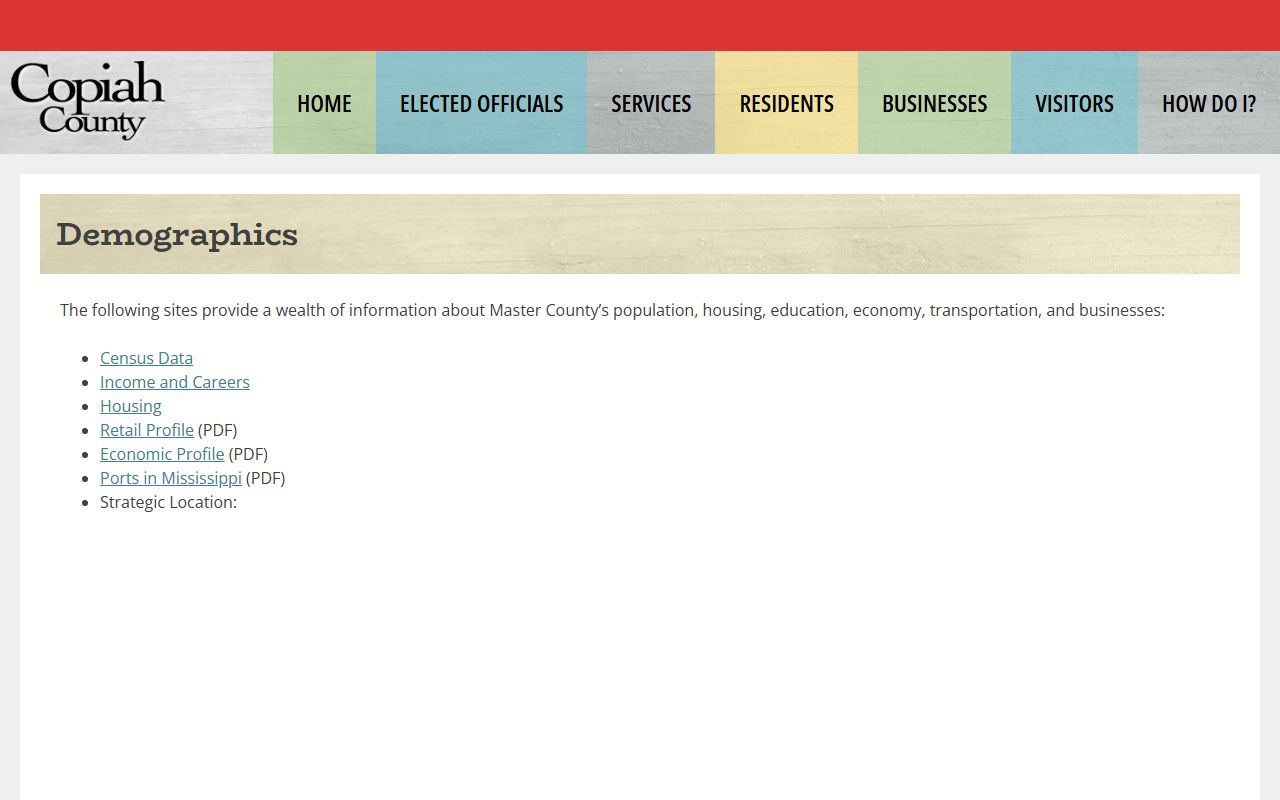 Copiah County demographics page tied to court and clerk records