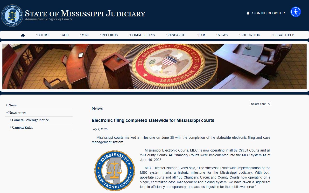 Copiah County court records statewide electronic filing completion news