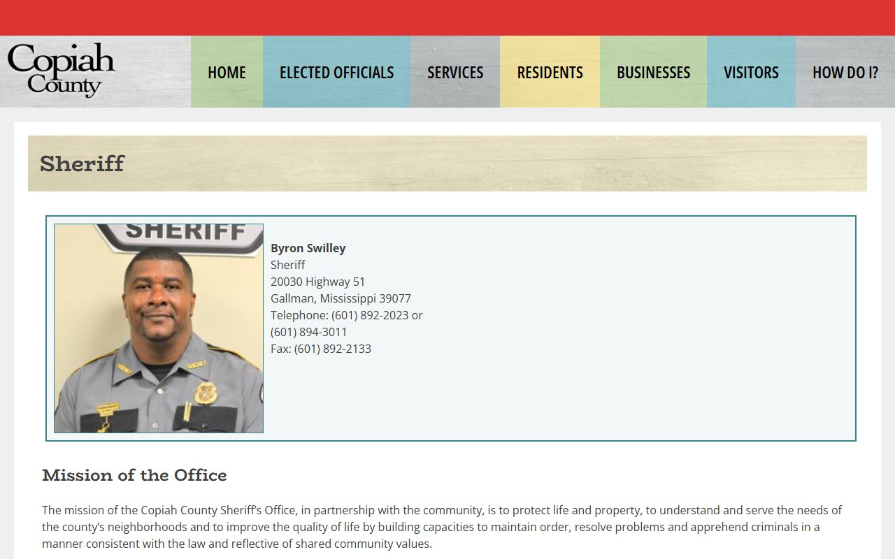 Copiah County Sheriff's Office, source of arrest and booking entries in criminal court records