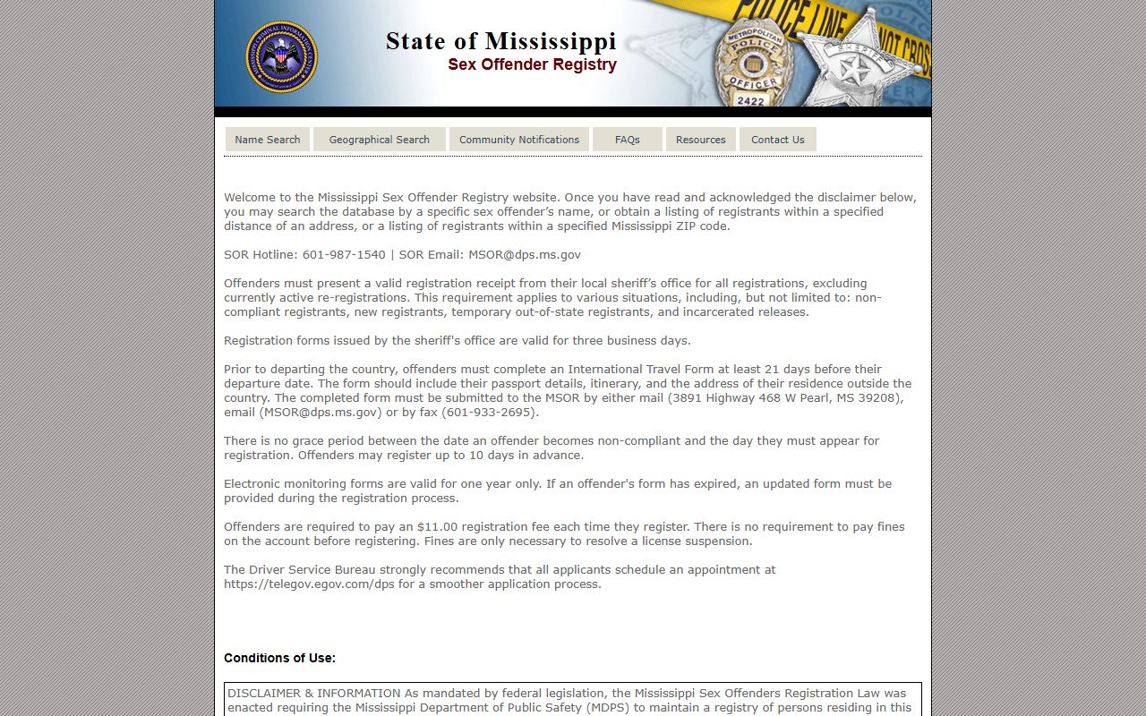 Mississippi Sex Offender Registry, a statewide criminal records channel for Copiah County