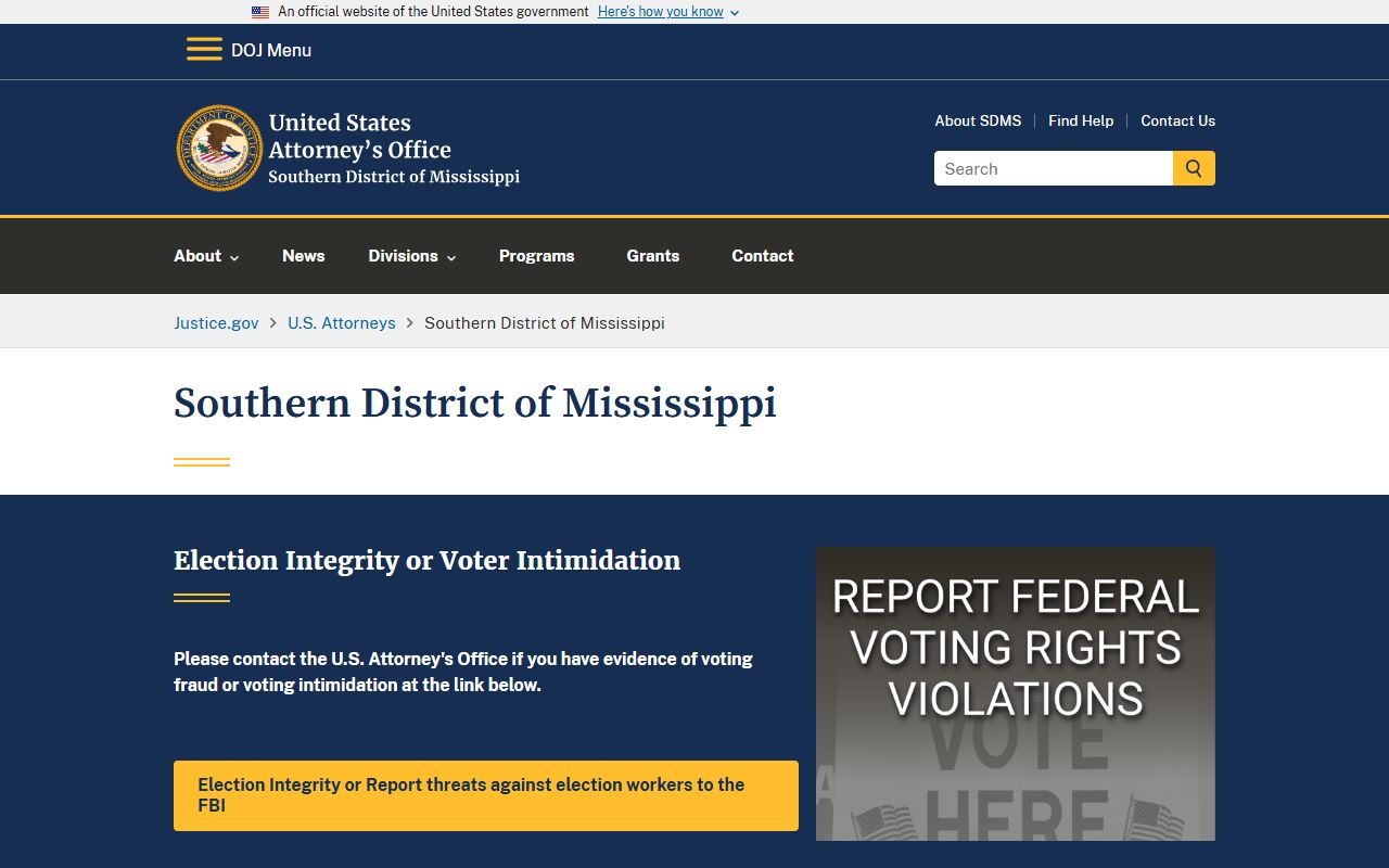 U.S. Attorney Southern District of Mississippi, federal criminal court records source for Copiah County