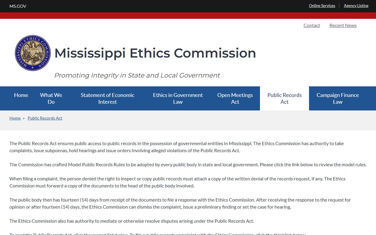 Mississippi public records overview for Copiah County court records access