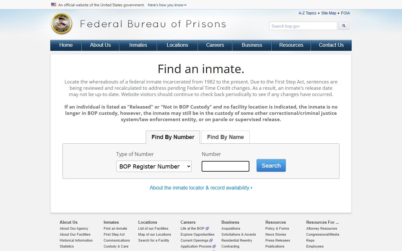 Federal Bureau of Prisons inmate locator for federal cases tied to Copiah County