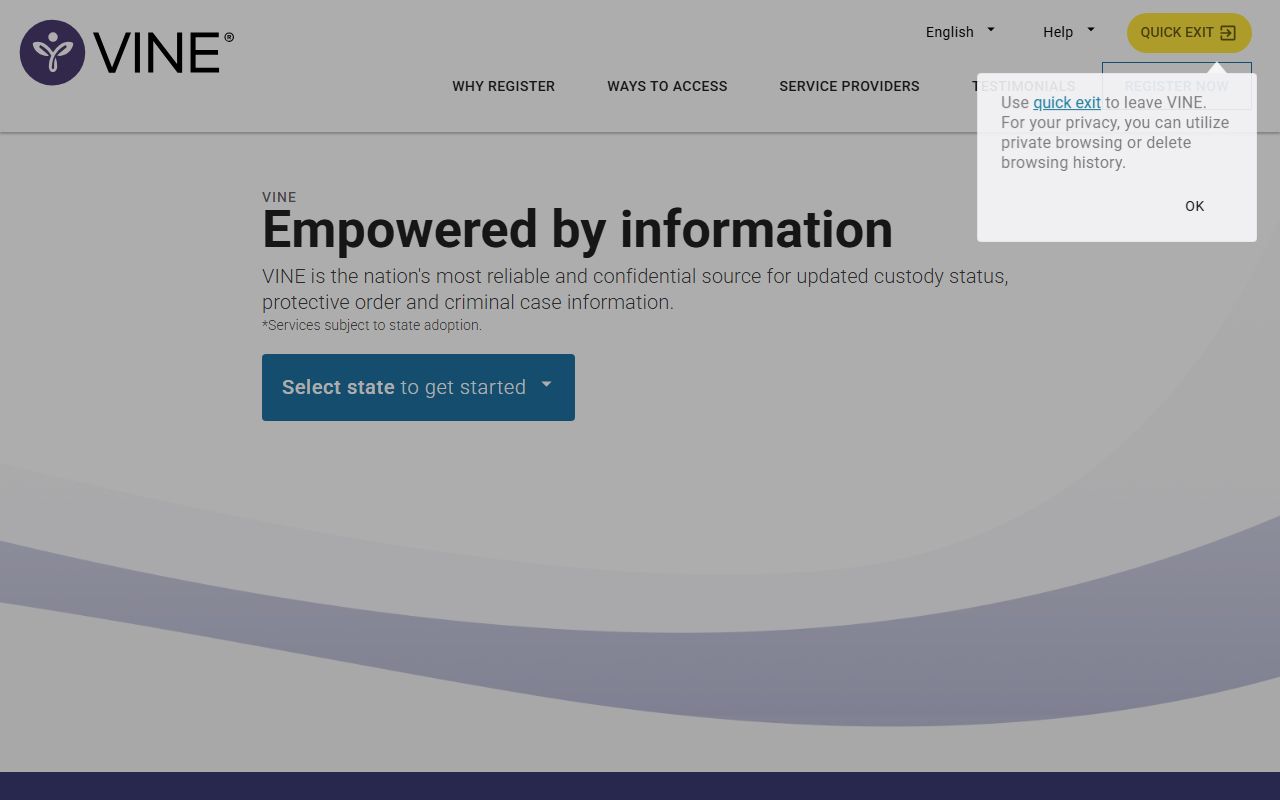 VINELink custody notification search for Copiah County inmate alerts