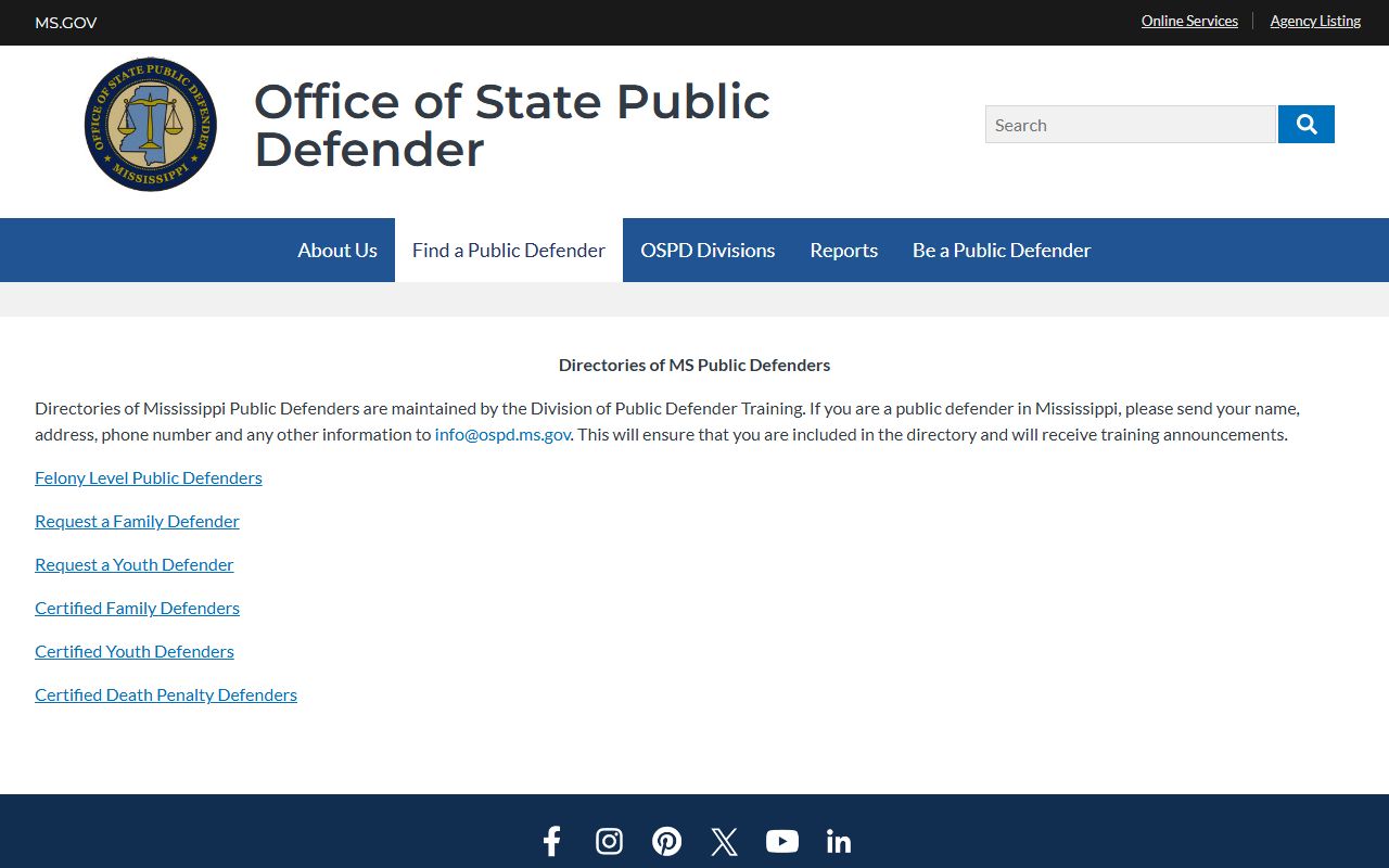 Mississippi public defender directory for finding counsel before resolving a Copiah County warrant